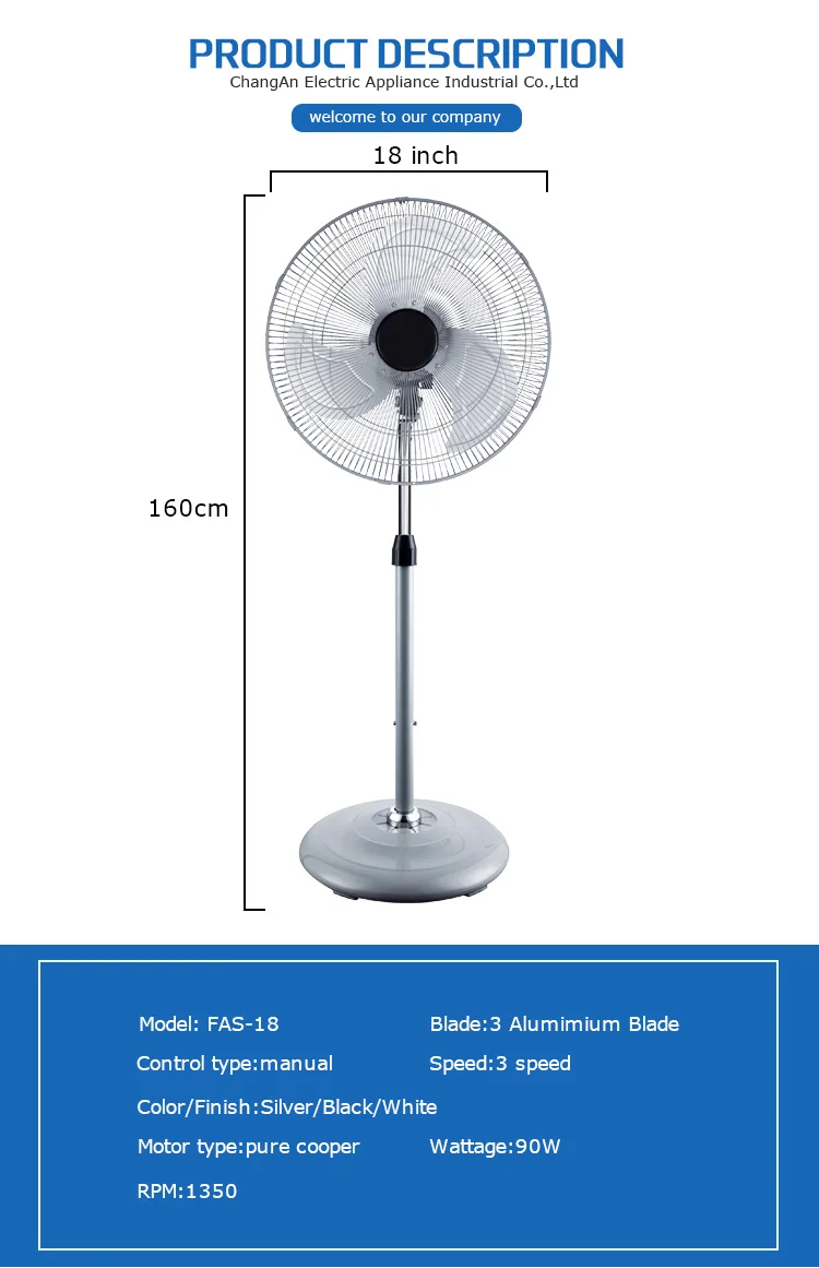 Pedestal Fan, Portable, 90, Metal - detail 6