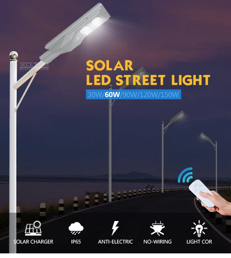 ALLTOP ABS Motion sensor 30w 60w 90w 120w 150w integrated all in one solar street light