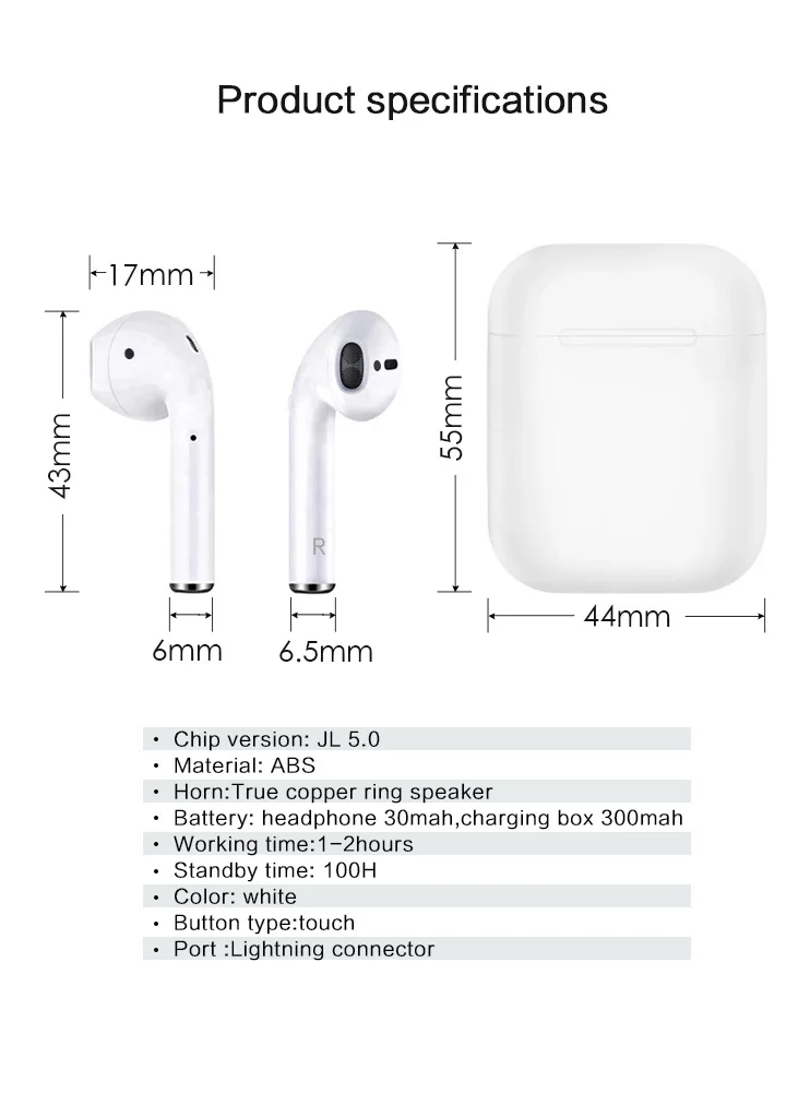i12 TWS Wireless Mini Bluetooth Earphone Smart Touch Headphone - ANKUX.COM