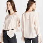 latest design o neck hollow out solid color ruffled long sleeve women's tops blouse