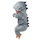 Cute spring and autumn zip-up hooded dinosaur jump suit plain baby romper newborn baby cotton clothes