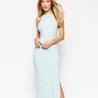 sexy elegant sleeveless pure color ankle-length backless slit side ladies' evening dress