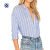 YL wholesale custom good quality cheap shirt stripe blouse long sleeve for young ladies
