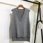 Winter Sweater Women V Neck Vest Knit Sweater Plain Casual Vest Sweater For Women