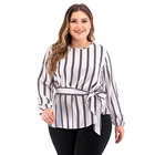 Wholesale Tops for Girls Plus Size Women Clothing Long Sleeve Sashes Striped Shirts for Womens Blouses