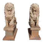 Life Size Natural Marble Lion Sculpture With Base For Sale
