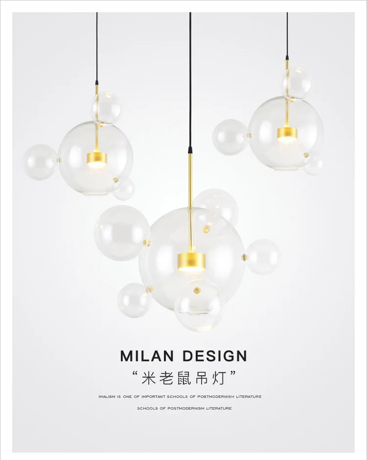 Postmodern Nordic soap glass bubbles designer LED pendant lamp for living room Mickey shape chandelier