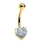 14KT Solid Gold Navel Ring White Gold Heart CZ Pronged Belly Button Ring Body Piercing Jewelry