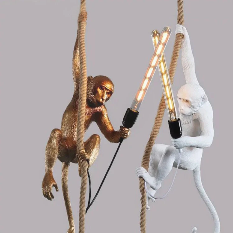 Factory price gold white black animal hanging resin chandelier pendant light led monkey lamp for children kids room