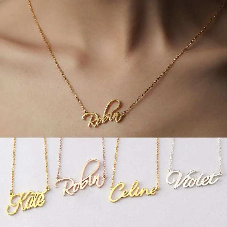 rose gold filled jewelry stainless steel letter pendant necklace