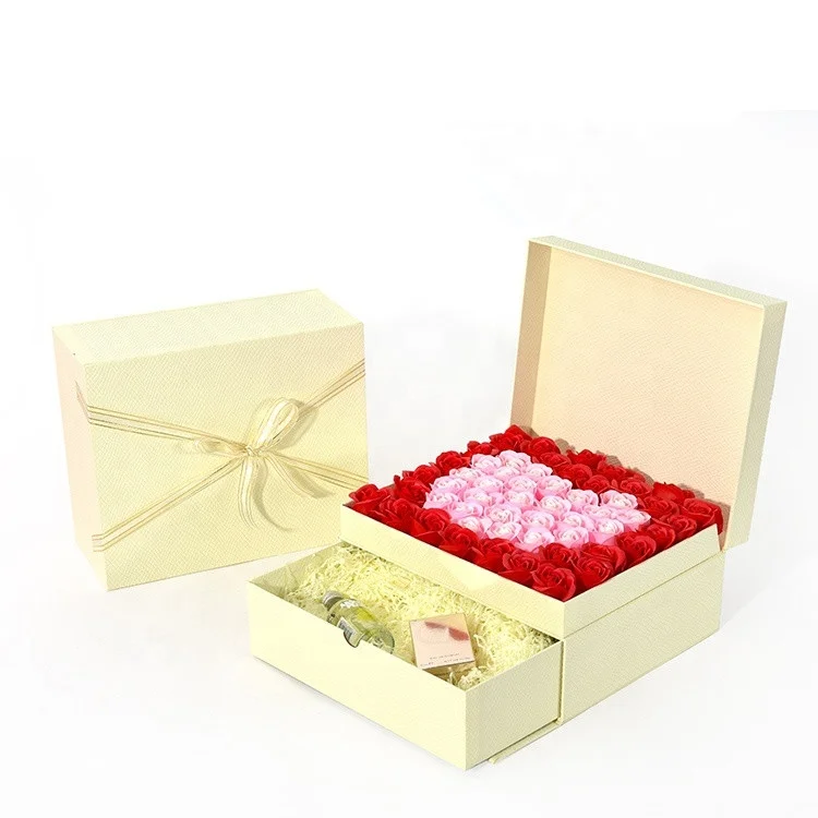 custom cardboard rigid window gift flower box with drawer