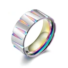 Titanium Steel Rainbow Wedding Rings Women Drawing Cone Shape Gold Color Black Bands Rings for Men Engagement Jewelry