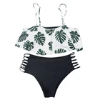 Sexy Bikini Women Swimwear Hot Printed Green Leaf Bandage Swimsuit Bikini Set Crop Top Brazilian Biquini