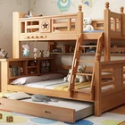 Furniture Kids Bedroom Furniture Detachable Solid Pine Wood Children Bunk Bed With Wardrobe Stairs