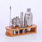 Premium quality stainless Bar Tools Cocktail Shaker Set with bamboo stand