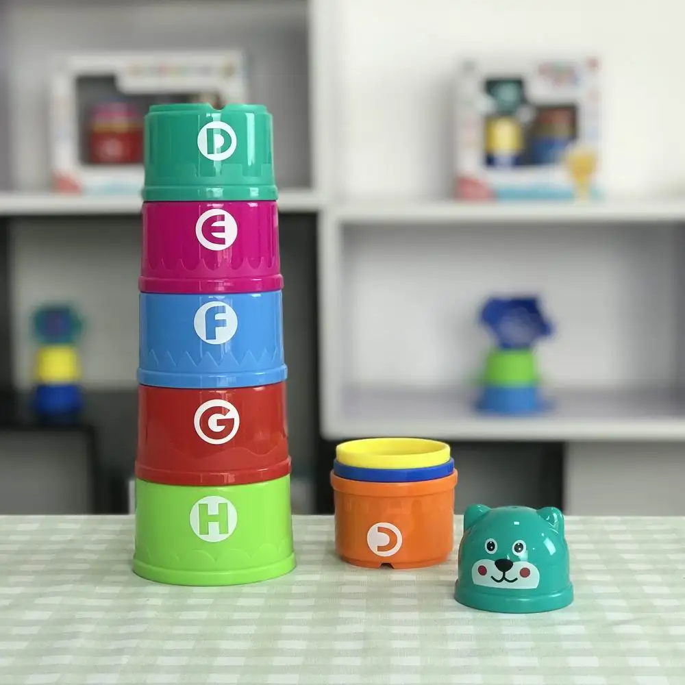 PP plastic 9 piece round shape building tower number and letters multicolour nesting stacking cups baby set toys for bath time