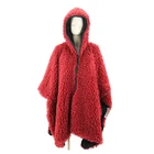 custom made fashion adult women sweater hooded fur poncho shawl