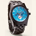 Luxury skeleton fashion analog mechanical wooden wrist men watch