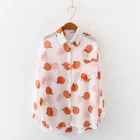 New Women's Korean Version Of The Net Red Fruit Print Long-Sleeved Chiffon Shirt Sunscreen Coat elegant woman blouse