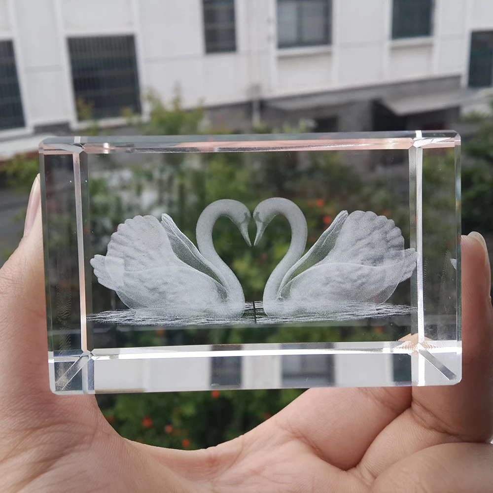 k9 crystal 3d laser animal cube crystal swan cube for wedding