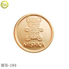 Custom cheap embossed bear logo buttons gold color alloy sewing metal shank button for baby clothes