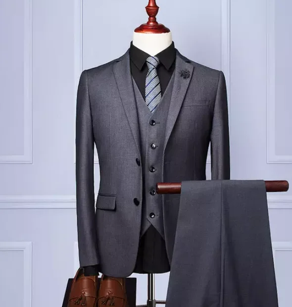 Mens 3 Piece Linen Suit Set Blazer Jacket Tux Vest Suit Pants