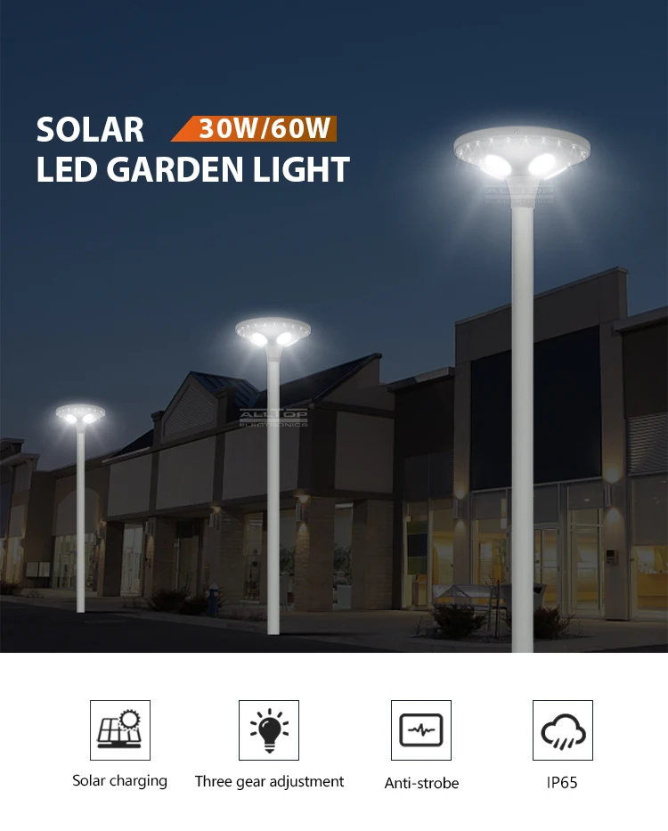 ALLTOP High brightness outdoor park road lighting ip65 smd 30w 60w led solar garden lamp