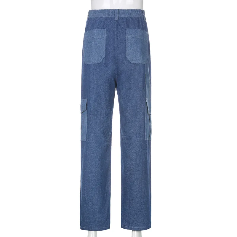 Factory Custom Womens Fashion Stitching Denim Jeans With Pockets Hip Hop Patchwork Straight Pants Jeans for Women