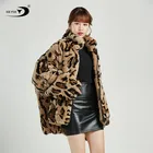 Thick Rex Rabbit Coat Vintage Real Rex Rabbit Fur Leopard Pattern Luxury Jacket Coat Real Rabbit Fur Jacket