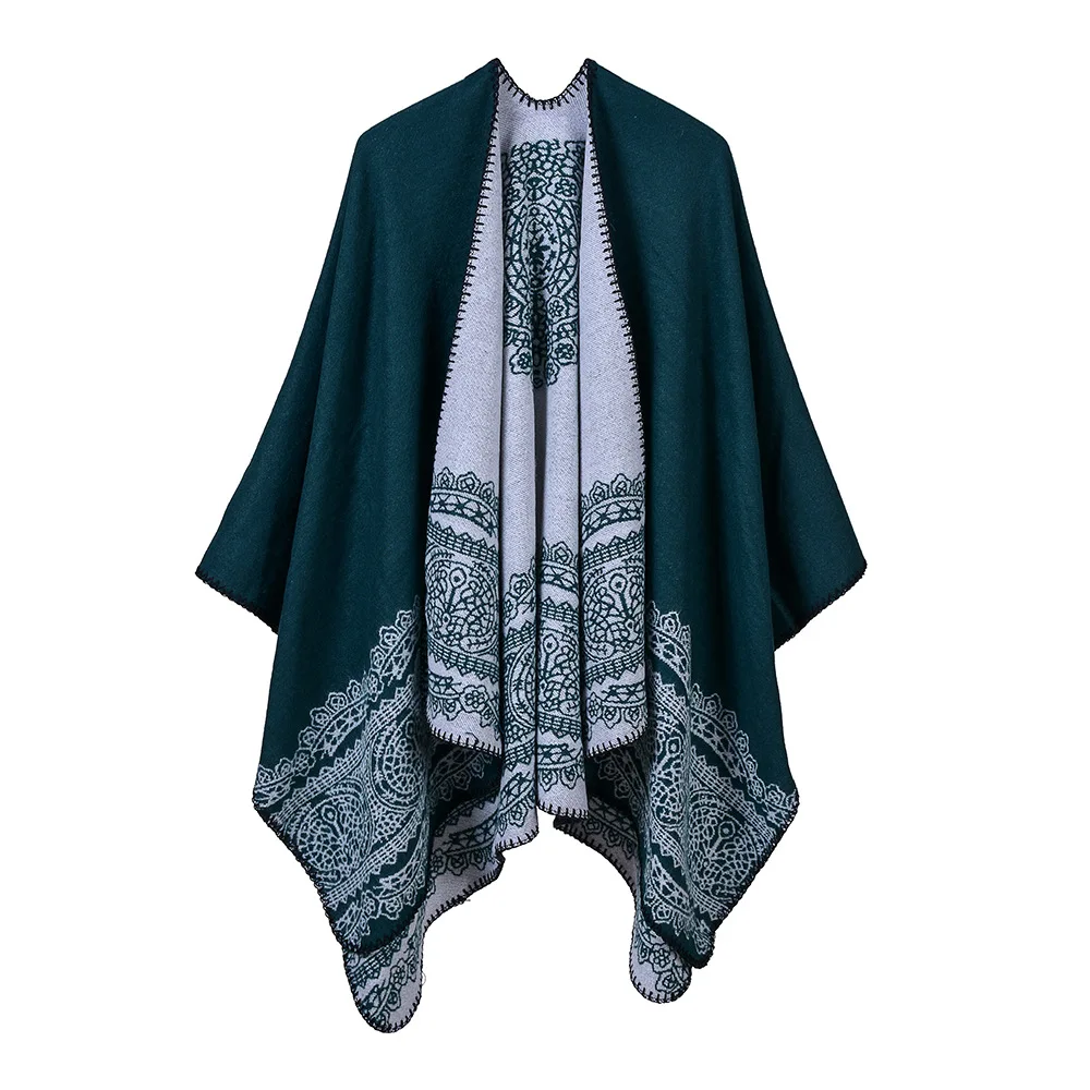 Hot Sale Poncho Cape Women Cardigan Travel Cashmere Pleated Shawl Winter Jacquard Wrap Warm Lace Pattern Pashmina Shawls