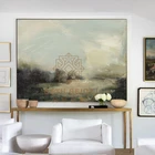 Green Landscape Oil Painting & Calligraphy Canvas Wall Art Home Decoration