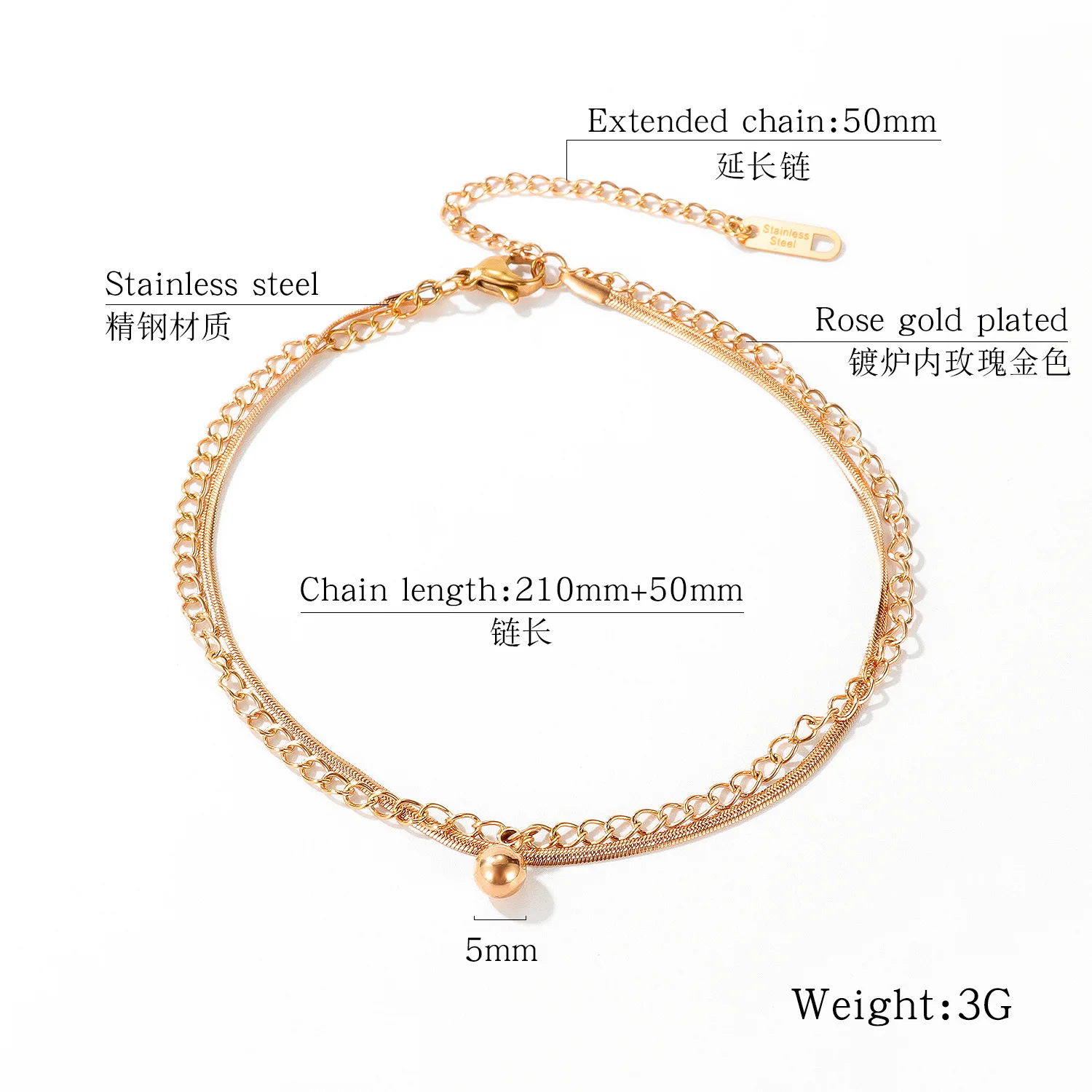 multi layered chain anklet stainless steel anklets small ball bead charm foot jewelry women