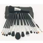 15pcs black silver or purple gold makeup brush set with PU bag