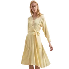 China factory supply high waist long sleeve v neck natural silk dress