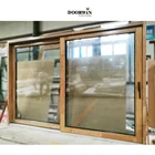 oak wooden 2 panel sliding glass doors with built in blinds