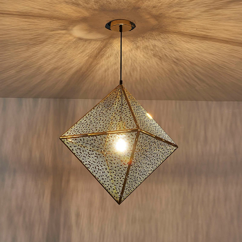 Fashion web etched  Polyhedron stainless steel pendant light led Etching Light Simple Chandelier