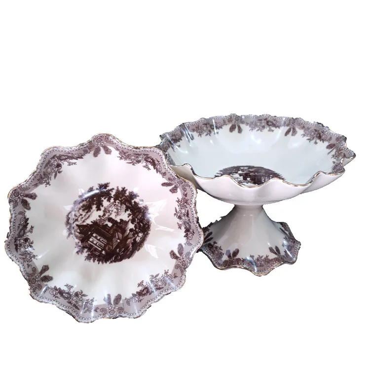 Best Selling Delicate Russia Style High Base Fruit Bowl Fruit Plate Cake Rack Kitchen Drawing Room Porcelain Plate