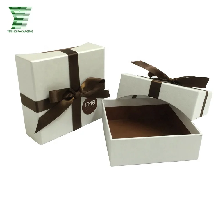packaging ivory wedding jewelry gift box with ribbon bowknot for