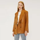 Leather Coat Vintage Neutral Style Loose Casual Cool Double Breasted Fall Camel Women Leather Coat
