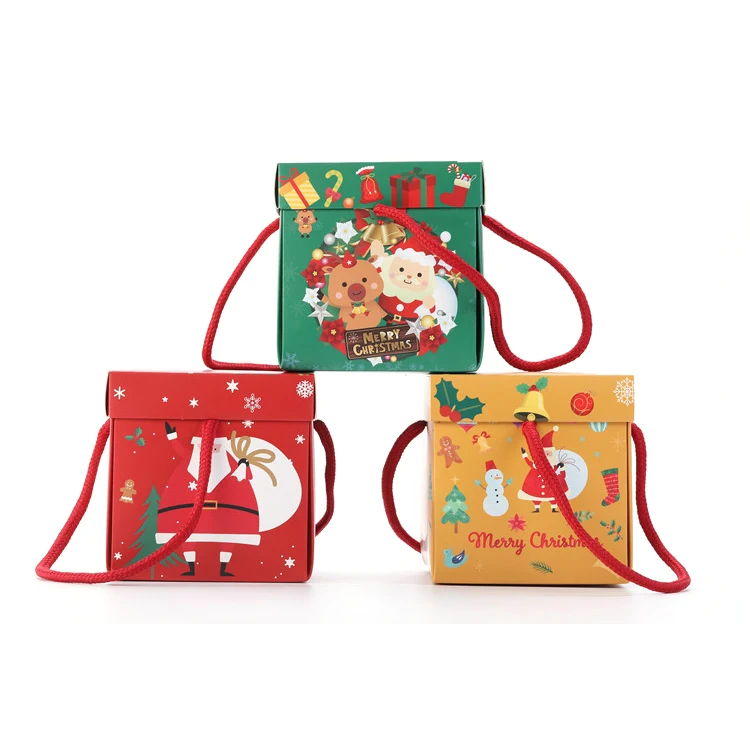 santa printed paper box with handle for christmas gift packaging