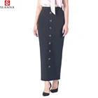 Maxi Black Color Autumn Winter Ankle-Length Women Polyester Elastic Pencil Skirt Dress Button