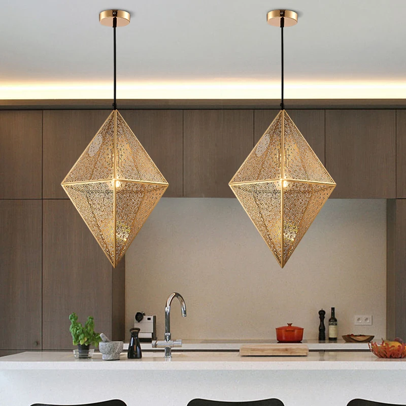 Fashion web etched  Polyhedron stainless steel pendant light led Etching Light Simple Chandelier