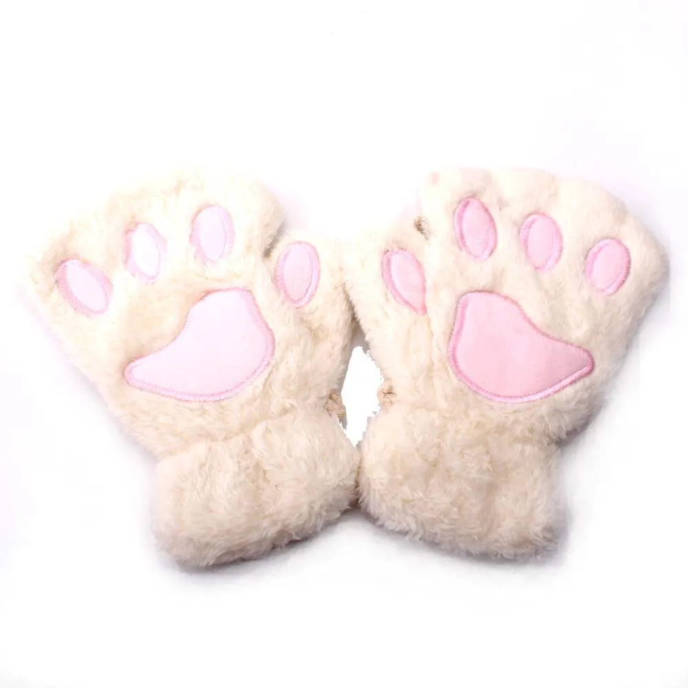 Baby Winter Thick Warm Gloves Outdoor Half Finger Gloves Cute Cartoon Cat Claw Gloves
