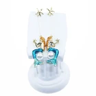 Women Party Wedding Decor Aquamarine Gold Tone Sea-maid Drop Earrings