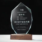 Custom Logo Engrave UV Printing K9 Crystal Trophy Award Plaques with Wood Base
