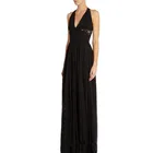 Latest evening ladies dress design black floral-lace side panels v-neck lace-panelled gown