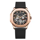 Black Silicone Rubber Straps Square Skeleton Automatic Custom Watch Logo for Men