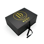 Decorative design gold logo black folding gift storage ribbon closure advanced touch box