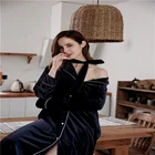 Women 100% polyester flannel fleece velvet long bathrobe