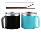 Large Stainless Steel Coffee Mugs with Lids 16 oz Double Wall Vacuum Insulated Metal Mugs with Handle